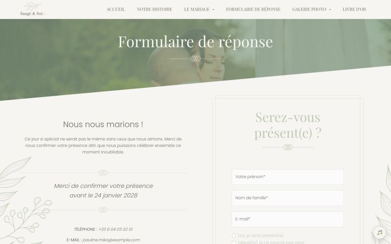 RSVP form of a Sauge & Soie wedding website